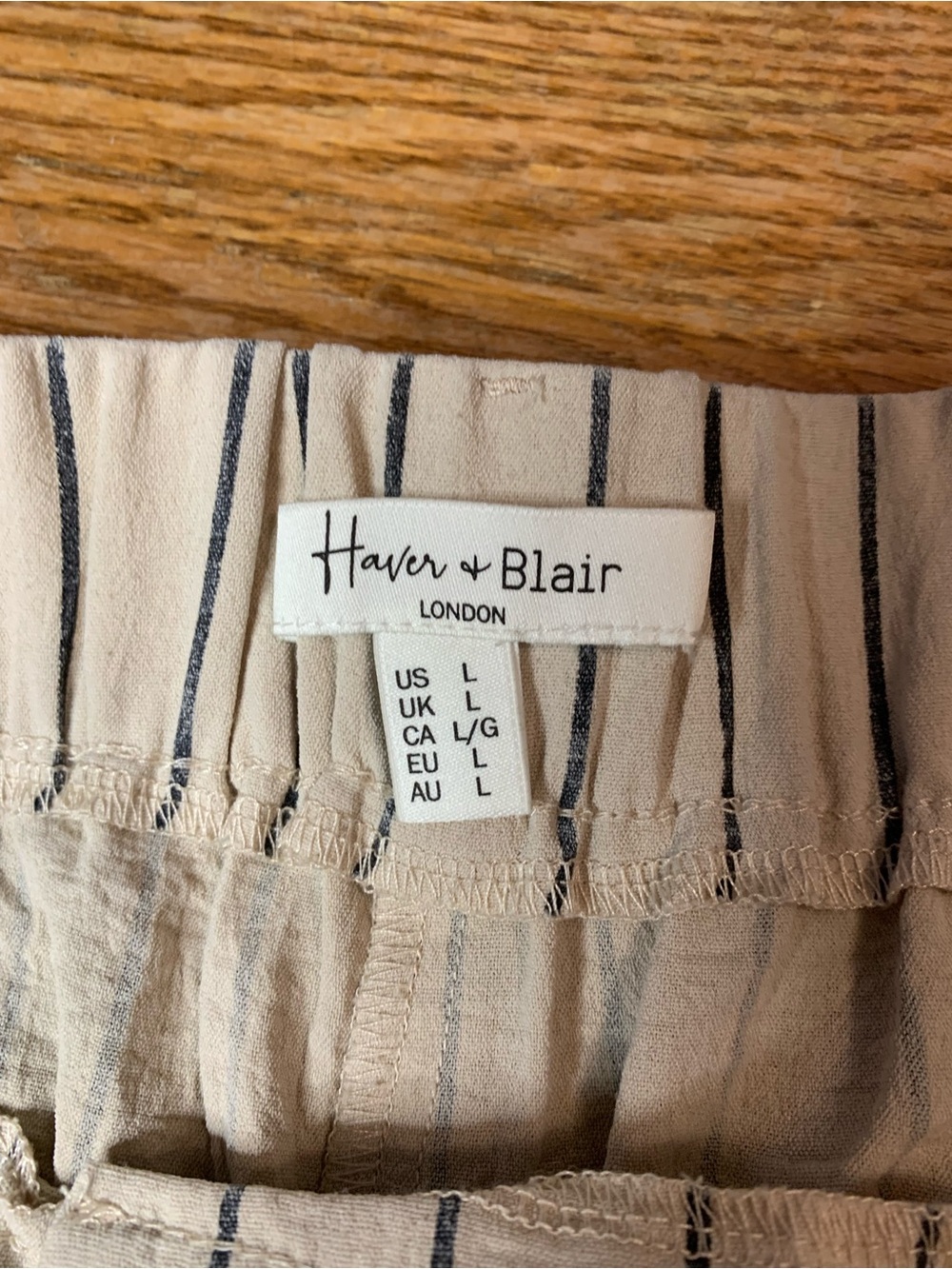 Haver + Blair Cream & Navy Vertical Stripe Wide Leg Culotte Pants - Large - Picture 2 of 8